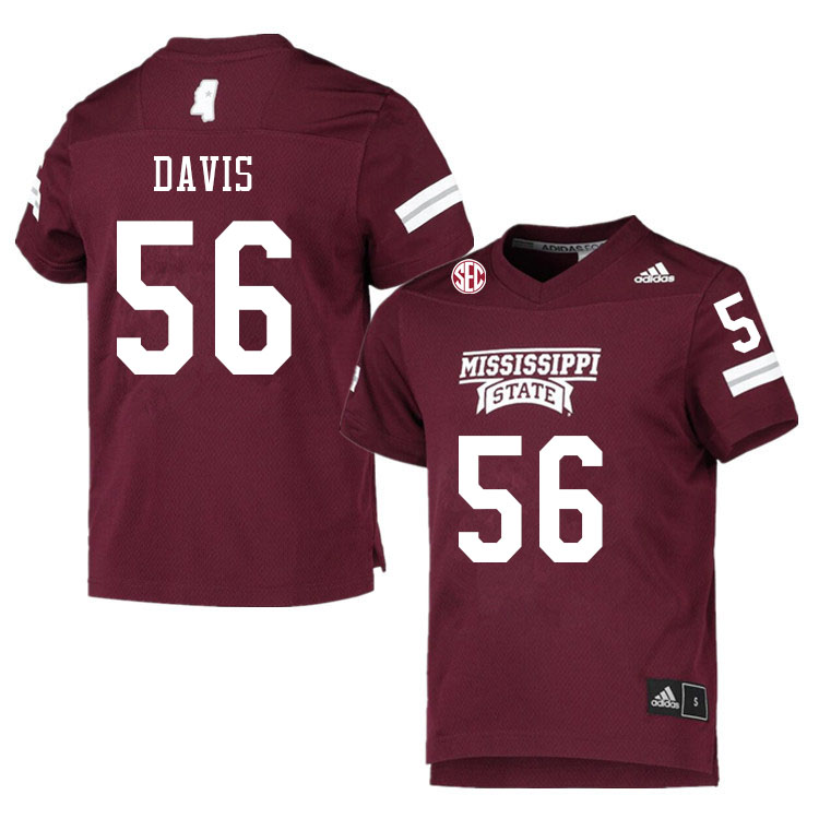 Men #56 Wesley Davis Mississippi State Bulldogs College Football Jerseys Sale-Maroon